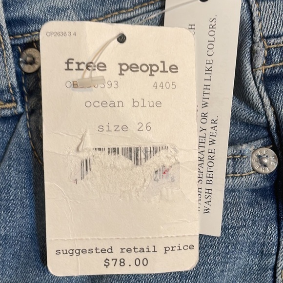 Free people womens we the free ocean blue jeans new with tag size 26 pant - Picture 3 of 8